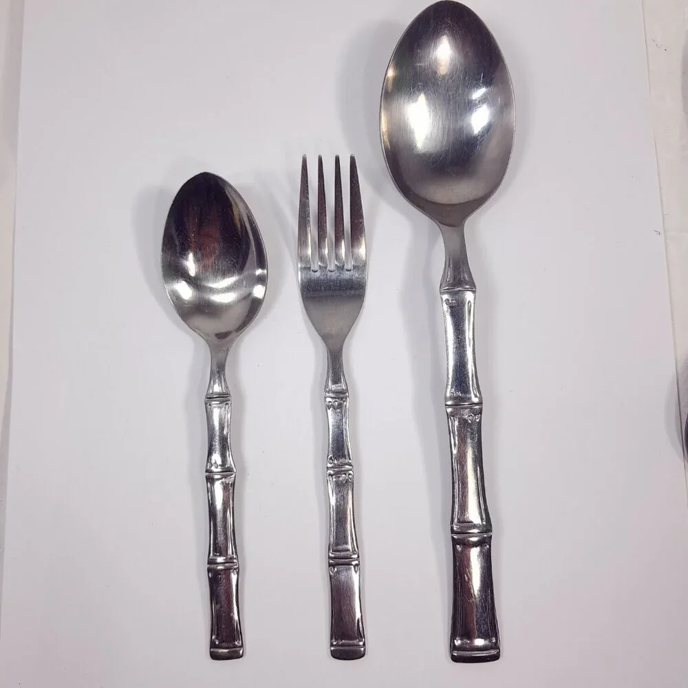 Vintage Oneida Northland Sumatra Bamboo serving spoons‎ fork stainless Korea